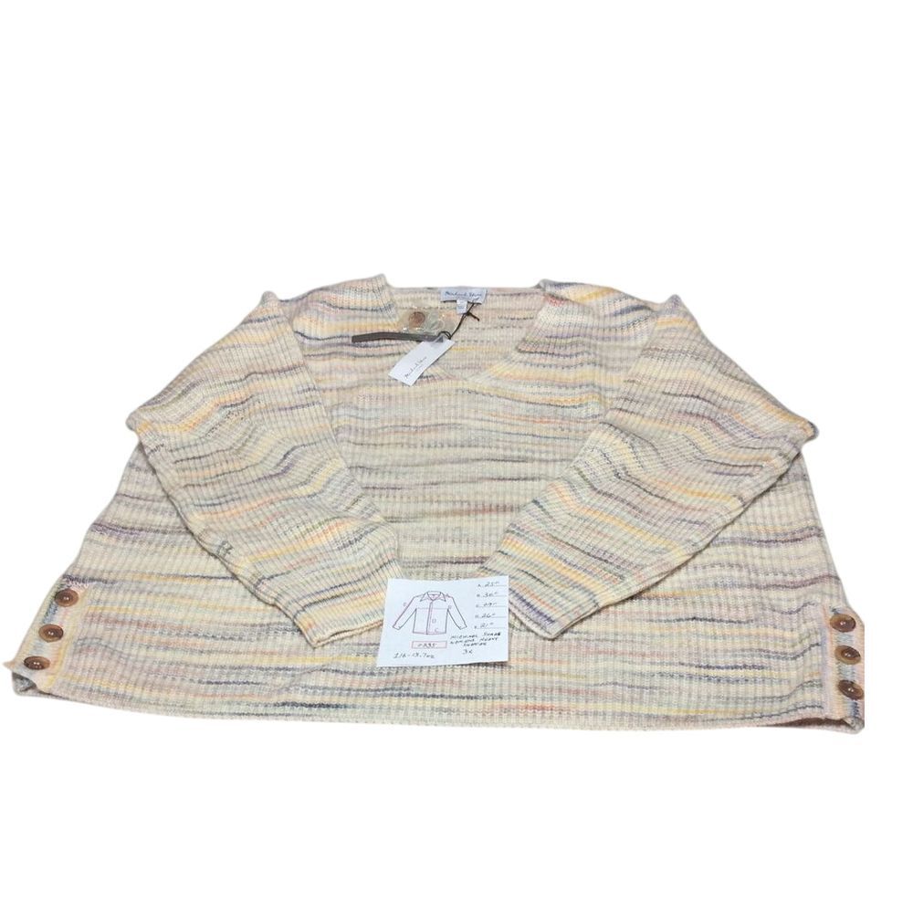 Michael Stars‎ Pullover Sweater Tunic Cream Striped Knit Long Sleeve Cozy 3X